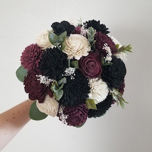 Black and Burgundy Bridal Wedding Bouquet, Perfect for the Round Bridal Bouquet for Bride or Bridesmaid