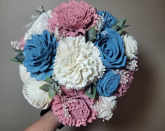 Dusty Blue and Dusty Rose Bridal Wedding Bouquet, Boutonnieres and Corsage , Bridesmaid Bouquets, Flower Toss for reception, Bride Bouquet