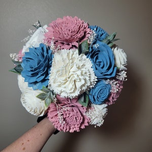 Dusty Blue and Dusty Rose Bridal Wedding Bouquet, Boutonnieres and Corsage , Bridesmaid Bouquets, Flower Toss for reception, Bride Bouquet