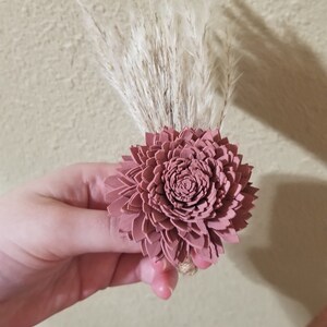 Dusty Rose Boutonniere with Natural Pampas, Sola Wood Flower Groomsman Bootineer for a Boho Wedding
