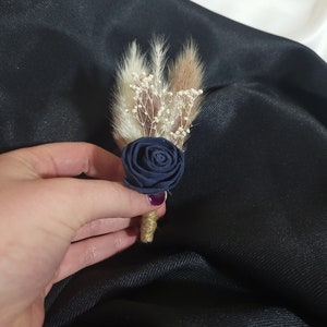 Navy Blue Aurora Wood Flower Boutineer, Boho Wedding, Groomsmen Accessories, Wedding Boutonniere