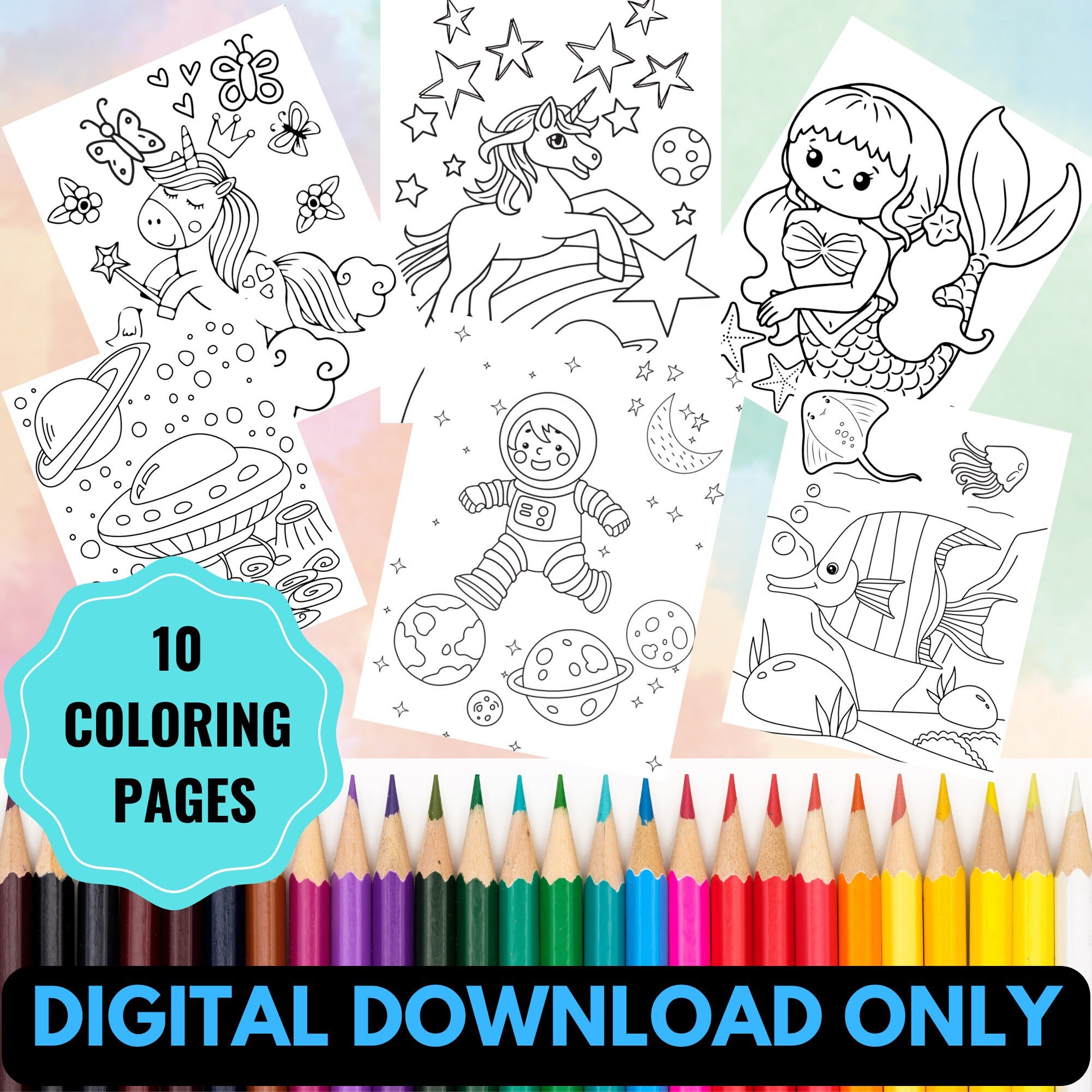 Kids Coloring Pages Unicorn Printables Space Printables - Etsy