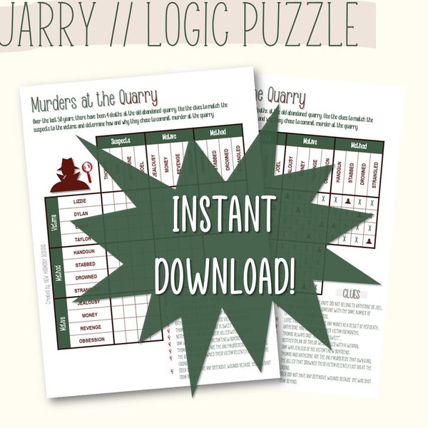 Murders at the Quarry Logic Puzzle // Murder Mystery // Digital Download