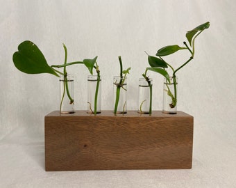 Mahogany Propagation Station | Wooden plant decor | Plant lover gift | Glass propagation tubes