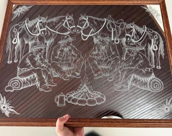 Western Cowboys Hand Etched Mirror “Late Nights”