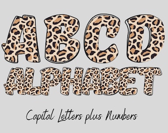 Leopard letters, Leopard Print Alphabet Letters PNG Bundle, Hand Drawn Animal Print Alphabet, Sublimation Alpha Set Designs PNG