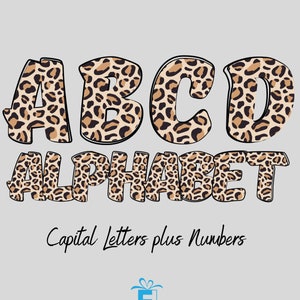 Letras de leopardo, paquete de letras del alfabeto con estampado de leopardo PNG, alfabeto con estampado animal dibujado a mano, diseños de conjuntos de sublimación alfa PNG