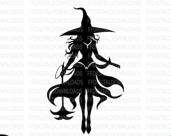 Witch Silhouette SVG, Witch PNG, Witch Silhouette Clipart, Witch Digital Design, Witch Vector, Cricut, Cut File, Clipart, Digital Download