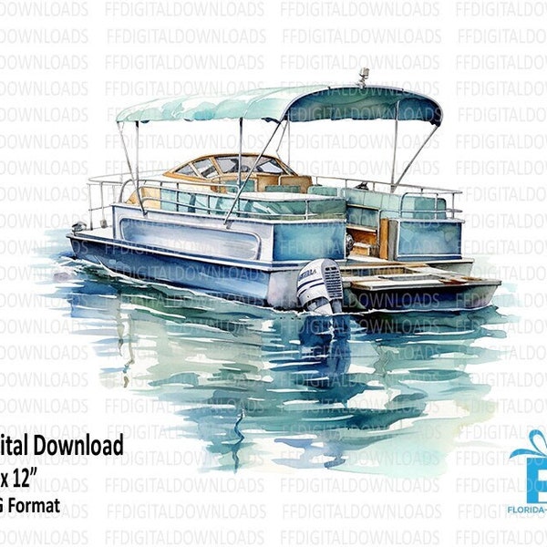 Pontoon Boat PNG, Pontoon Boat Clipart, Watercolor Pontoon PNG, Pontoon Boat, Pontoon png, Sublimation, Printable, Digital Download, #0237