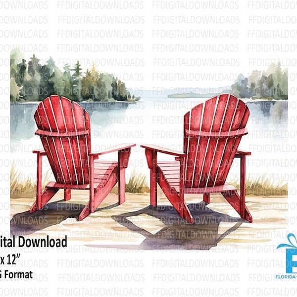 Adirondack Chairs PNG, Adirondack Chairs Clipart, Adirondack Png, Adirondack chairs at lake, Sublimation, Printable, Digital Download, #3023