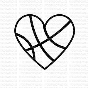Basquete svg - Basquete em formato de coração SVG - Clip art de basquete em formato de coração - Basquete em formato de coração - Download digital SVG e PNG