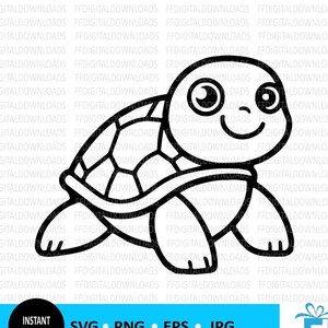Turtle SVG, Cute Turtle SVG, Turtle PNG, Turtle Image, Turtle Outline Clipart, Kids clipart, Cricut, Cut File, Digital Download