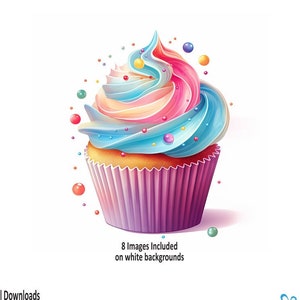 Cupcake JPG Bundle, 8 Cupcake Images, Cupcakes sprinkles, Cupcake clipart, Wall Art, Journals, Stickers, Sublimation, Digital download