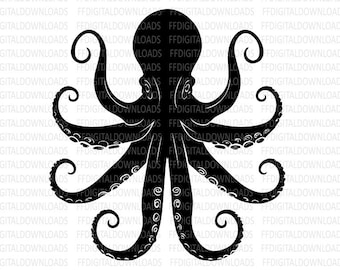 Pulpo SVG, Pulpo PNG, Pulpo Clipart, Diseño de Pulpo, Silueta de Pulpo, Vector, EPS, Cricut, Archivo de Corte, Clipart, Descarga Digital