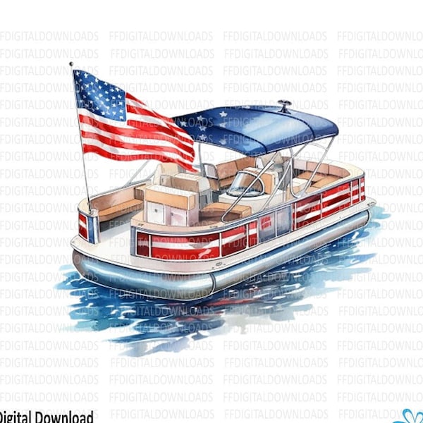 Patriotic Pontoon Boat PNG, Pontoon Sublimation PNG, Fishing Sublimation PNG, Boating Sublimation, Pontoon Boat png, Digital Download, #0159