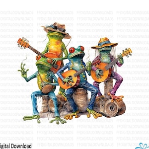 Frog band clipart, Bluegrass Frog Band, Frog Band PNG, Frog Shirt Design, Musical Frogs, DTG, Sublimation, Printable Digital download, #0154