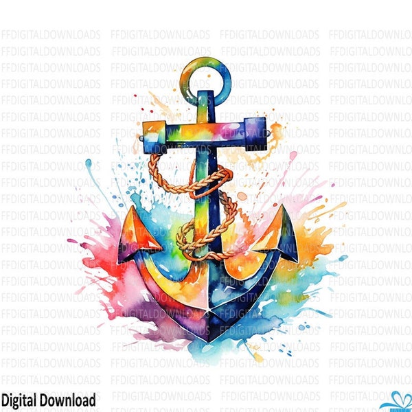 Watercolor Anchor png, Anchor Clipart, Cruise png, Vacation png, Ocean png, Boat png, Sublimation, DTG, Printable, Instant download, #0137