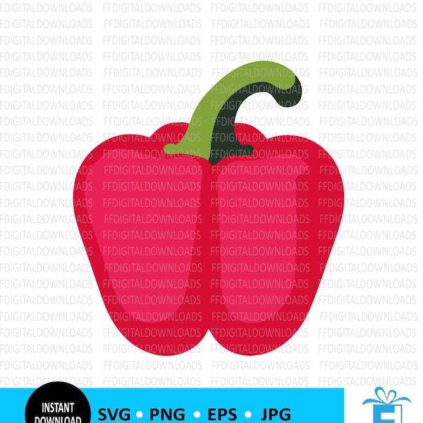 Red Bell Pepper SVG, Red Bell Pepper PNG, Red Pepper Clipart, Vector, Silhouette, Cricut, Cut File, Clipart, Digital Download