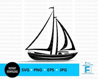 Segelbåt SVG, Segelbåt PNG, Segelbåt Clipart, Segelbåt Vektor, Segelbåt Siluett, Jpg, EPS, Cricut, Klippfil, Clipart, Digital Nedladdning