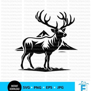 Hirsch SVG, Hirsch Design, Elch SVG, Hirsch mit Berg, Jpg, Jäger SVG, Hirsch Vektor, Elch, Cricut, Schnitt Datei, Clipart, digitaler Download