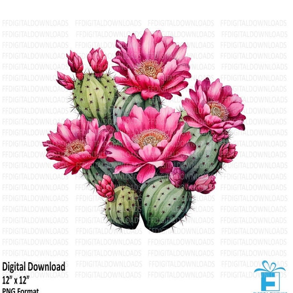 Cactus clipart, Cactus PNG, Cactus with tropical flowers, Watercolor Cactus, Sublimation Cactus, Printable Cactus, Digital Download, #0180