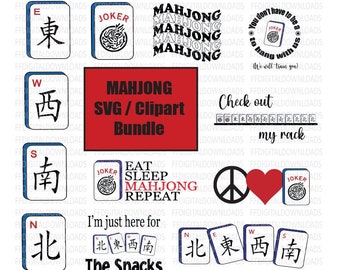 Bundle de cliparts mahjong à usage commercial Bundle de conception numérique de Mahjong, téléchargement 12 modèles de clipart