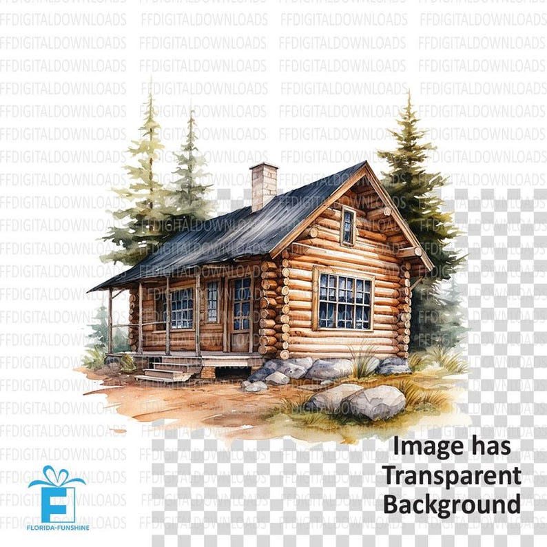 Blokhut PNG, hut PNG, aquarel hut clipart, rustieke blokhut PNG, vintage hut, sublimatie, afdrukbaar, digitale download, #0226 afbeelding 2
