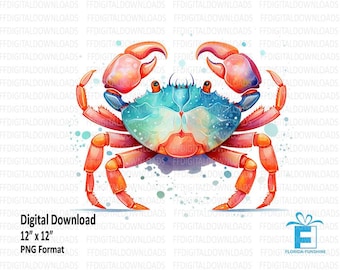 Crab PNG, Crab Clipart, Watercolor Crab, Colorful Crab Png, Crab Design Png, Sublimation, Printable, Digital Download, #4008