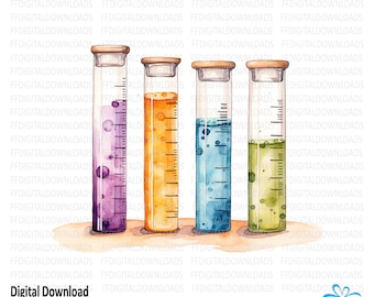 Test Tubes Clipart, Test Tubes Png, Watercolor Test Tubes, Science lab clipart, Digital Sublimation, Printable, Digital Download, #5527