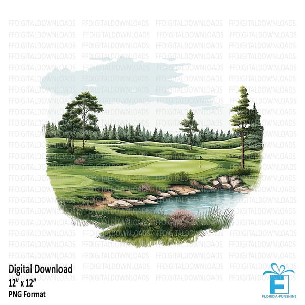 Golf Course Clipart, Golf Course PNG, Watercolor Golf Course, Golf Course Digital Clipart, Sublimation, Printable, Digital Download, #5207