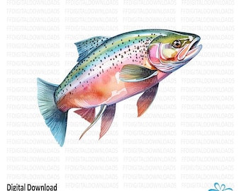 Rainbow Trout PNG, Watercolor Fish Clipart, Fish Shirt Design, Fisherman, Rainbow Trout, Sublimation, Printable, Digital Download, #0185