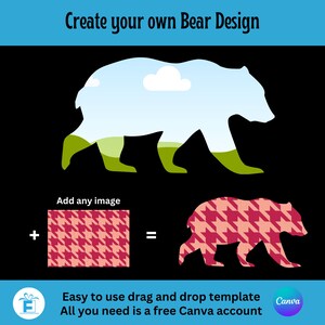 Bear Clipart, Bear Canva Frame, Drag and Drop Editable Canva Template, Sublimation PNG, Create your own Bear clipart, Bear Template