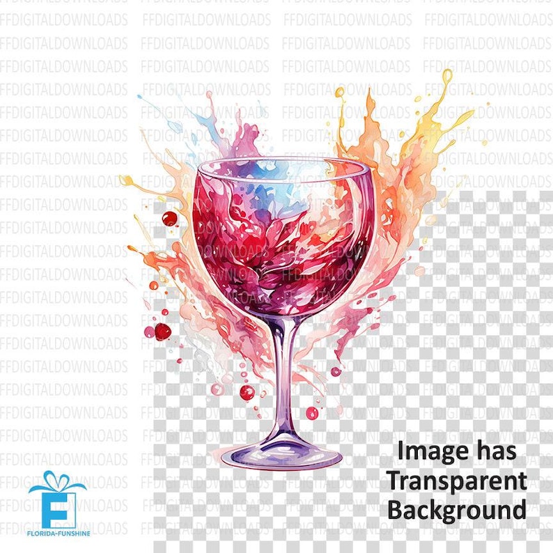 Watercolor Wine Glass, Wine Glass Clipart, Wine Glass PNG, Wine Glass Digital Design, Sublimation, Printable, Digital Download, #4140 image 2