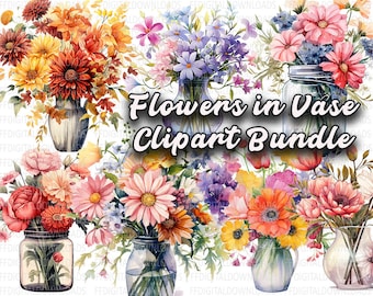 Vase with Flowers Clipart Bundle, 7 High-Quality PNGs, Vase with Flowers png, Commercial Use, Sublimation, Printable, Digital Downloads