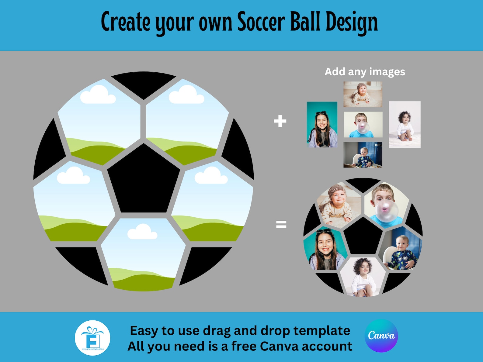 Soccer Ball Clipart, Soccer Ball Canva Frame, Drag and Drop Editable ...