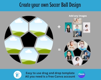 Soccer Ball Clipart, Soccer Ball Canva Frame, Drag and Drop Editable Canva Template, Sublimation PNG, Add 5 images or designs