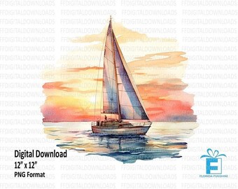 Sailboat PNG, Sailboat Clipart, Watercolor Sailboat Png, Sailboat Design Png, Sailboat, Sublimation, Printable, Digital Download. #0234