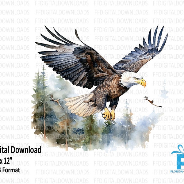 Bald Eagle PNG, Bald Eagle Clipart, Watercolor Bald Eagle, Bald Eagle in Flight Png, Sublimation, Printable, Digital Download. #4070