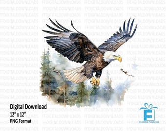Bald Eagle PNG, Bald Eagle Clipart, Watercolor Bald Eagle, Bald Eagle in Flight Png, Sublimation, Printable, Digital Download. #4070