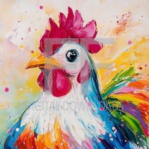 Chicken PNG, Colorful Chicken Art ready to Print and Frame, Digital Art, Chicken, Printable Digital Download, instant download