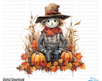 Scarecrow Clipart, Scarecrow Png, Watercolor Scarecrow, Fall Art, Scarecrow Graphic Design, Sublimation, Printable, Digital Download, #4297