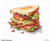 BLT Sandwich Clipart, Bacon Lettuce and Tomato Sandwich PNG, BLT Sandwich, Digital Clipart, Sublimation, Printable, Digital Download, #5038
