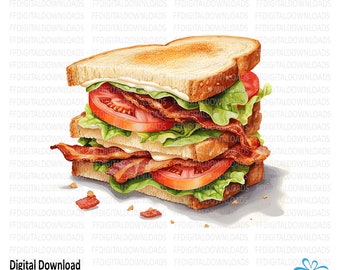 BLT Sandwich Clipart, Bacon Lettuce and Tomato Sandwich PNG, BLT Sandwich, Digital Clipart, Sublimation, Printable, Digital Download, #5038