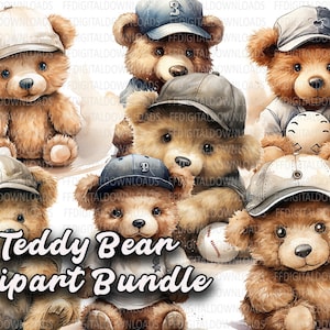 Teddy Bear PNG, 7 High-Quality PNGs, Teddy Bear with Baseball Cap Clipart, Commercial Use, Sublimation, Printable, Digital Downloads
