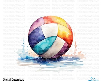 May include: A watercolor painting of a beach ball with a colorful design. The ball is partially submerged in water, creating a splash effect. The ball is 12 inches in diameter.