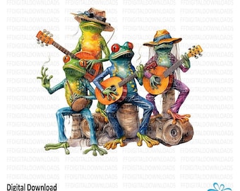 Frog band clipart, Bluegrass Frog Band, Frog Band PNG, Frog Shirt Design, Musical Frogs, DTG, Sublimation, Printable Digital download, #0154