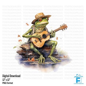 Frog with Guitar PNG, Frog Clipart, Frog Graphic Design, Musical Frog, Bluegrass Frog, Sublimation, Printable Digital download, #4144