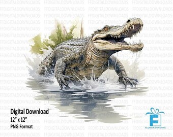 Crocodile PNG, Watercolor Crocodile Clipart, Crocodile Design PNG, Crocodile Jpeg, Sublimation, Printable, Digital Download, #0243