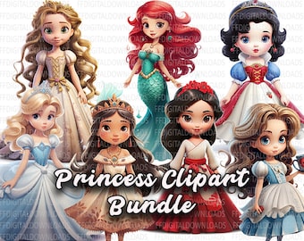 Princess PNG, 7 High-Quality PNGs, Little Princess Clipart, Watercolor Princess, Baby Princess,  Printable, Digital Download, Commercial Use