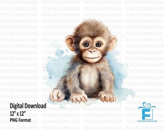 Baby Monkey Clipart, Monkey PNG, Baby Monkey PNG, Watercolor Monkey Clipart, Monkey Sublimation, Printable, Digital Download, #4093